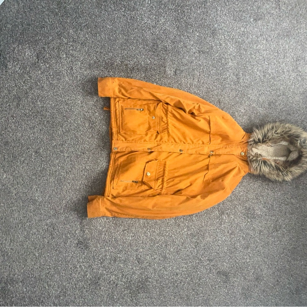 Charlotte Russe Mustard Utility Jacket with Fur Hood
